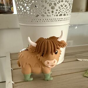 Bath and BW Cute Highland Cow Keychain Charm in Brown and Mint
